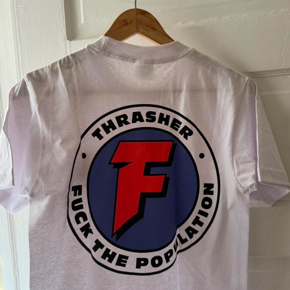 Thrasher White Tee with Red and Blue Logo